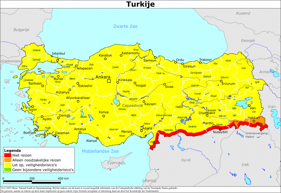 Kaart bij reisadvies Turkije