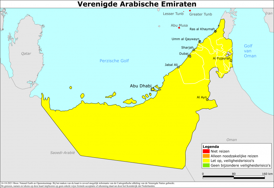 Kaart bij reisadvies Verenigde Arabische Emiraten