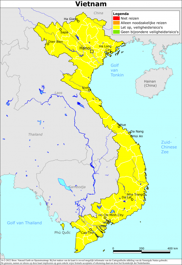 Kaart bij reisadvies Vietnam