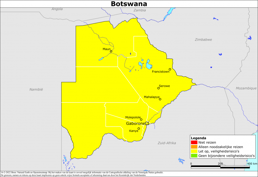 Kaart bij reisadvies Botswana
