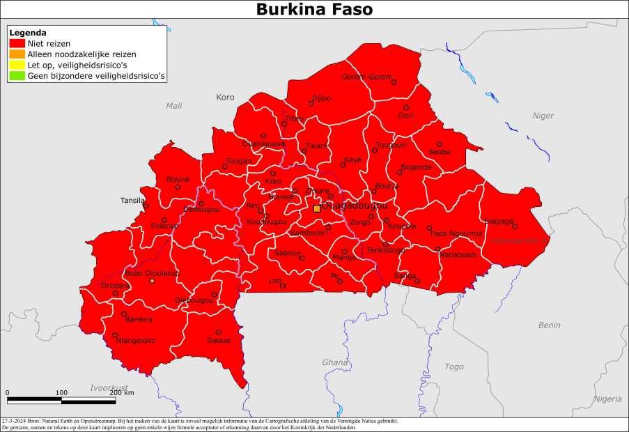 Kaart bij reisadvies Burkina Faso
