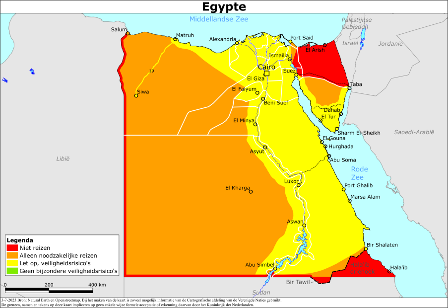 Kaart bij reisadvies Egypte