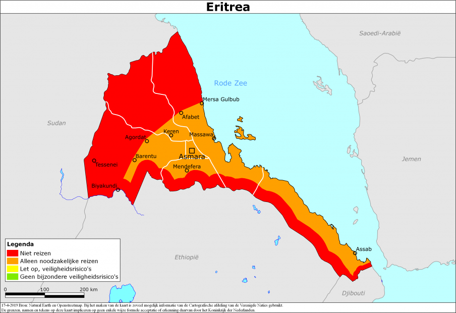Kaart bij reisadvies Eritrea