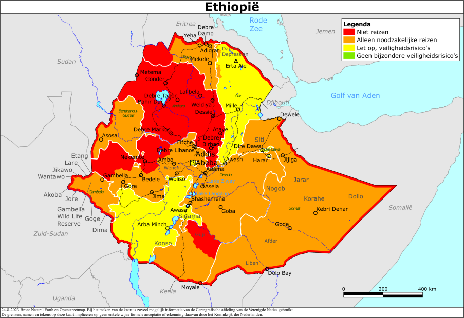 Kaart bij reisadvies Ethiopië