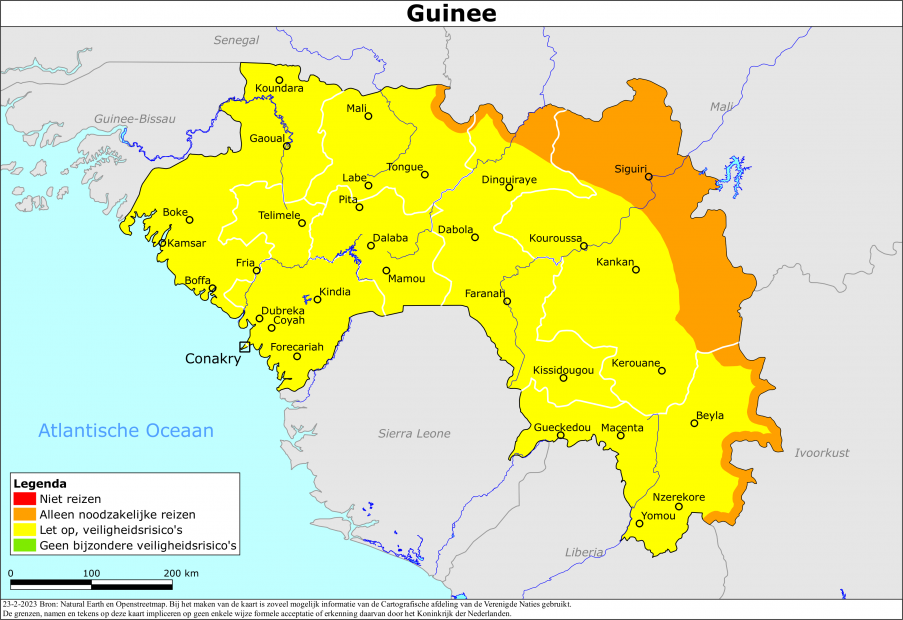 Kaart bij reisadvies Guinee