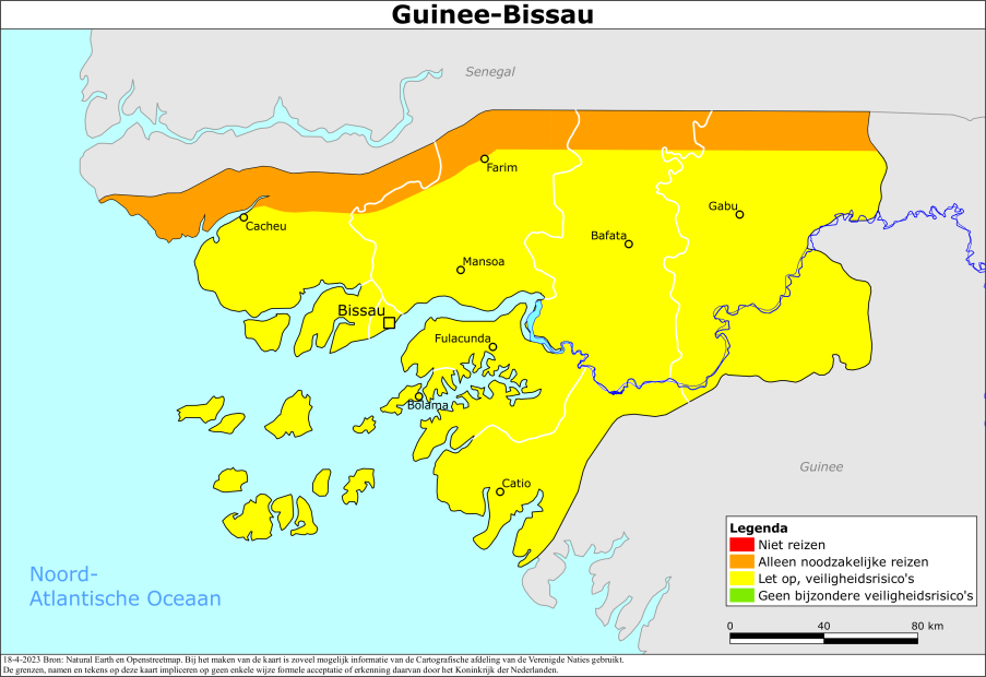 Kaart bij reisadvies Guinee-Bissau