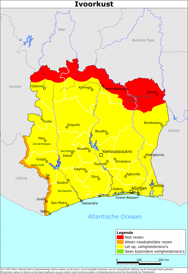 Kaart bij reisadvies Ivoorkust