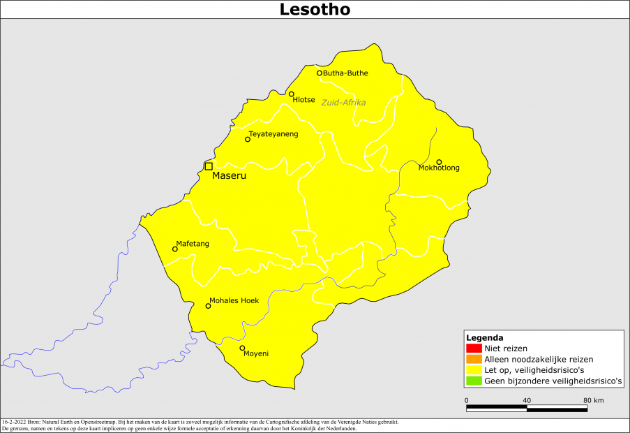 Kaart bij reisadvies Lesotho