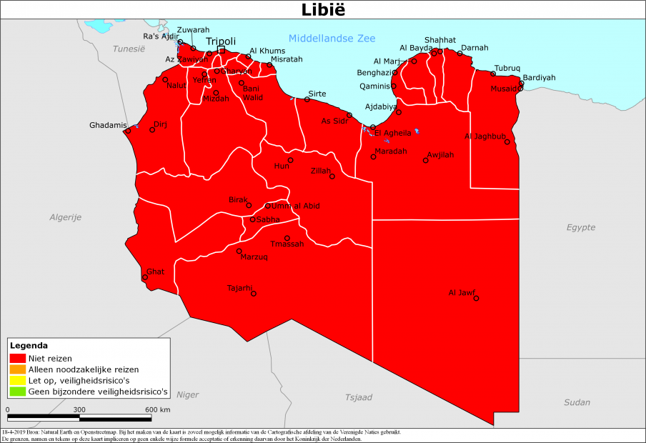 Kaart bij reisadvies Libië