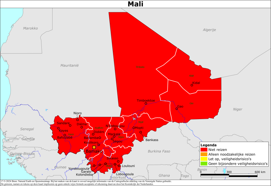 Kaart bij reisadvies Mali