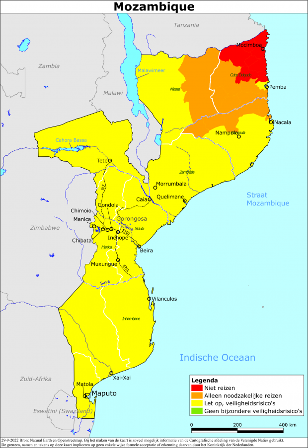 Kaart bij reisadvies Mozambique
