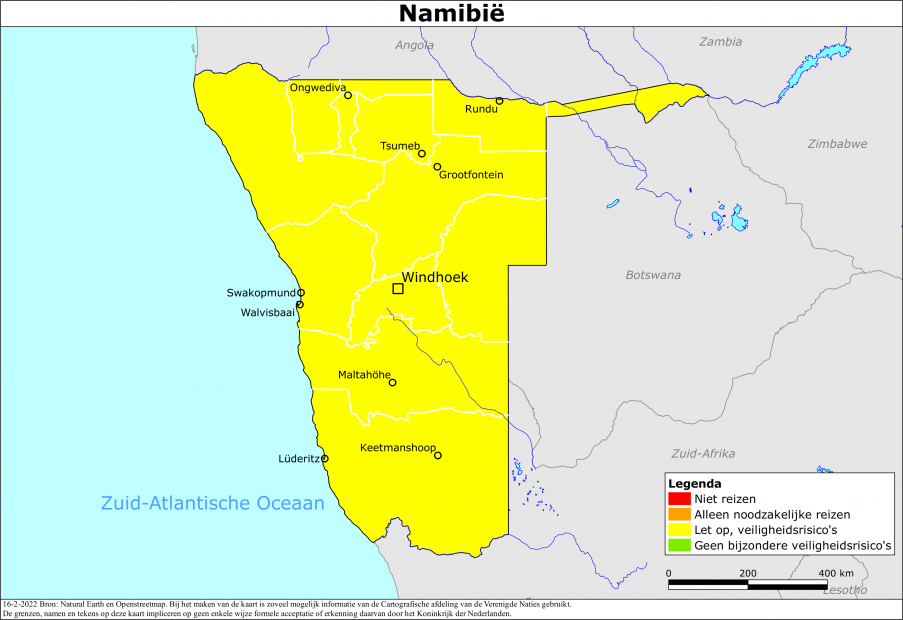 Kaart bij reisadvies Namibië