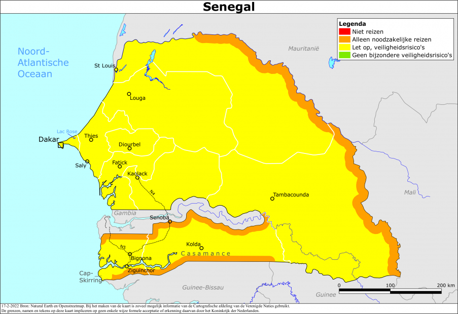 Kaart bij reisadvies Senegal