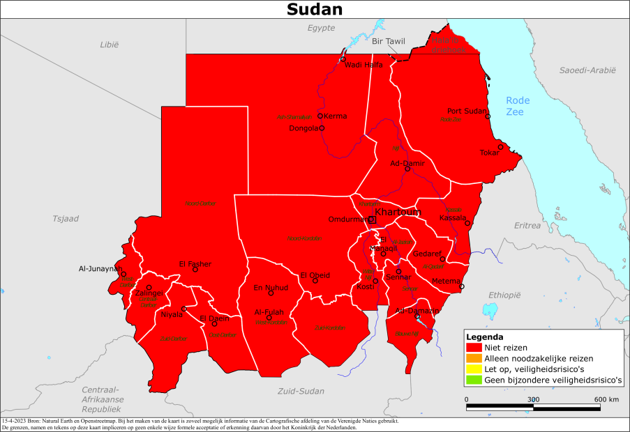 Kaart bij reisadvies Sudan