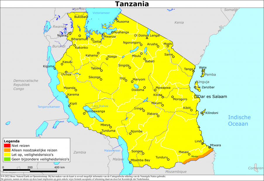 Kaart bij reisadvies Tanzania