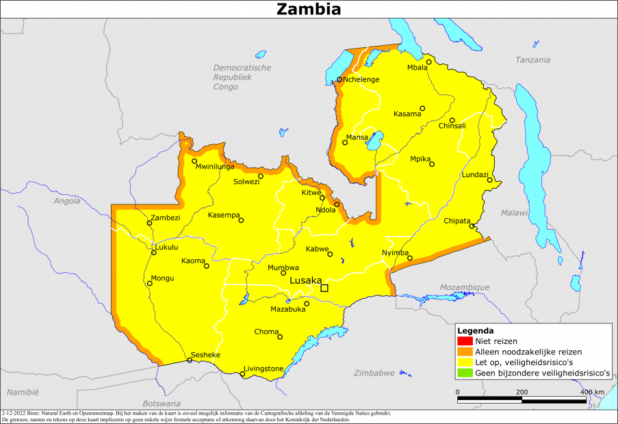 Kaart bij reisadvies Zambia