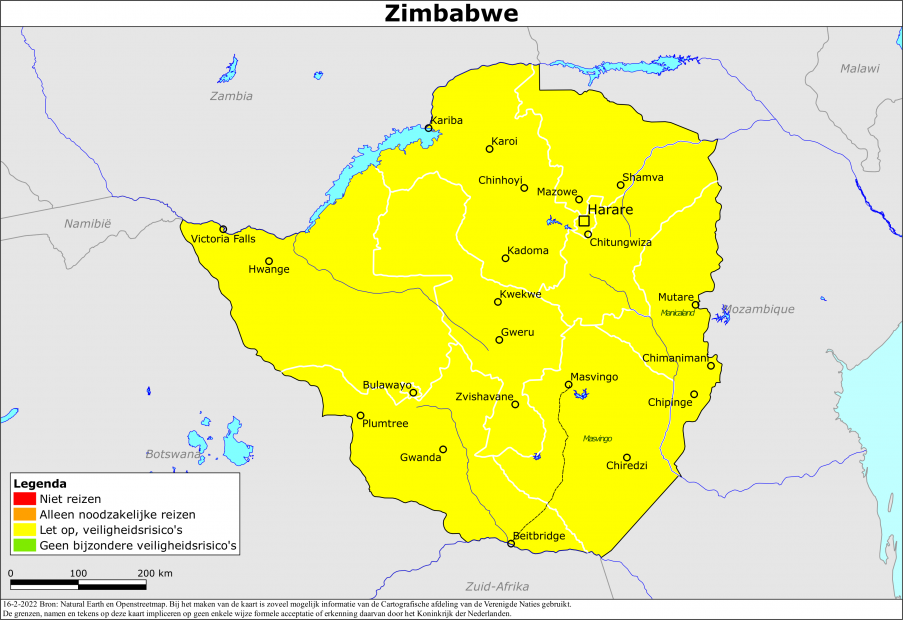 Kaart bij reisadvies Zimbabwe