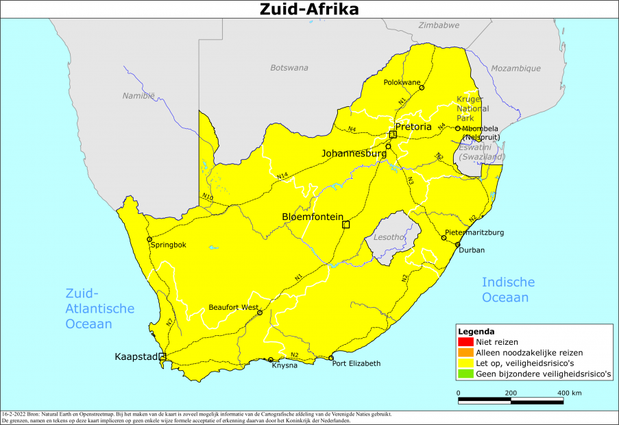 Kaart bij reisadvies Zuid-Afrika