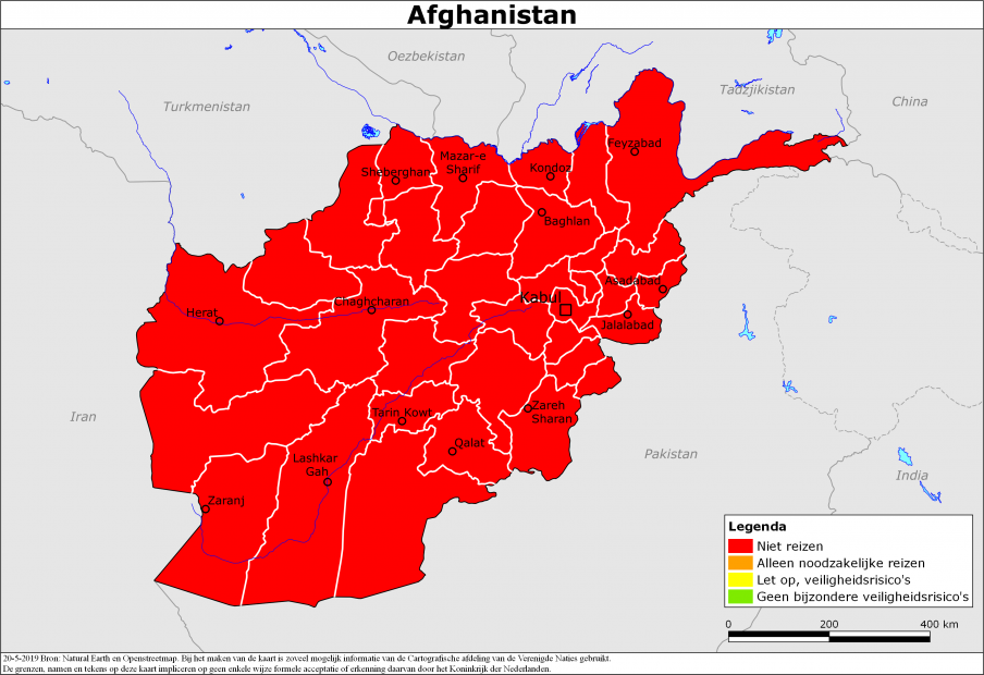 Kaart bij reisadvies Afghanistan