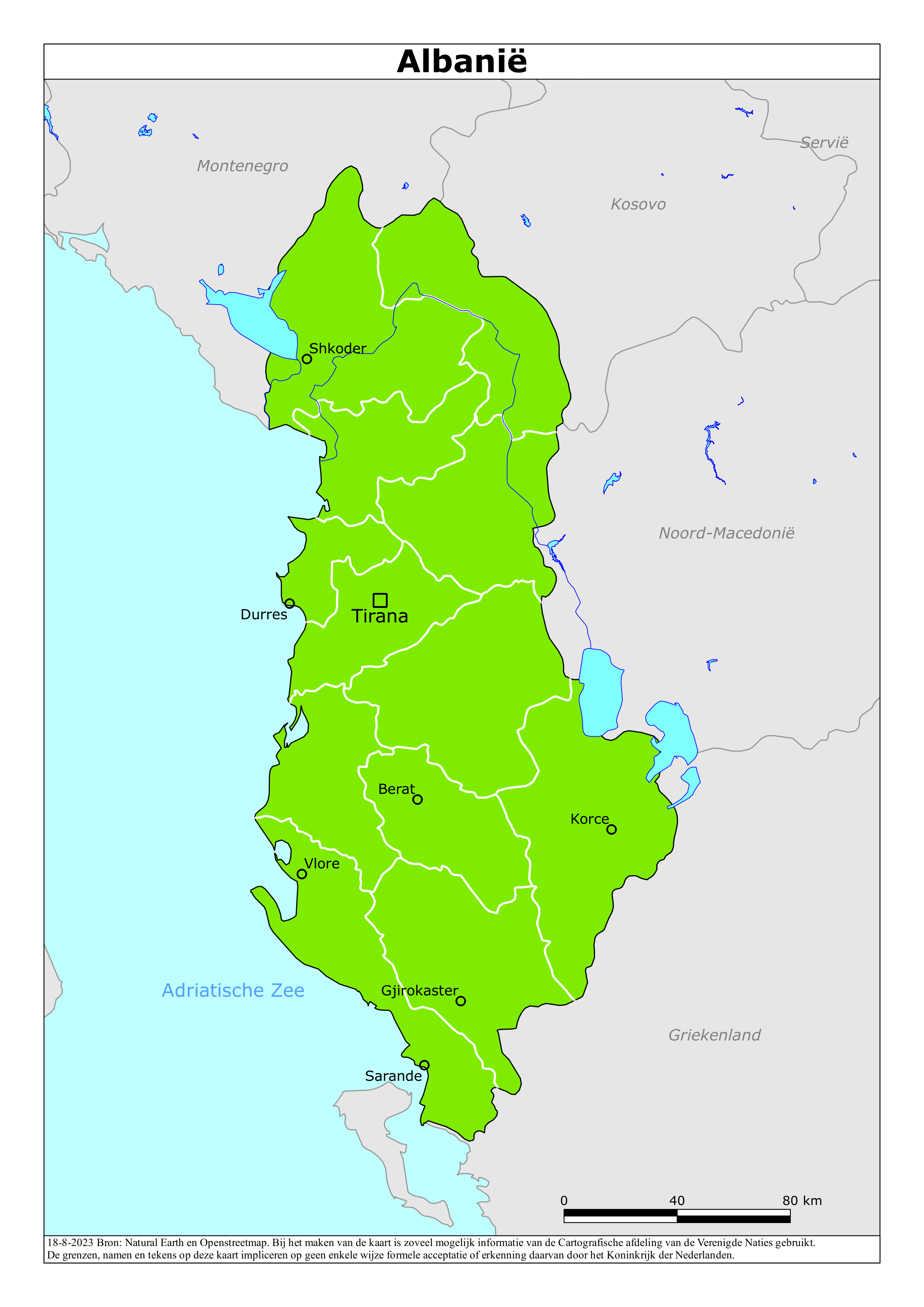 Reisadvies kaart van Albanië op 28 jan. 2026