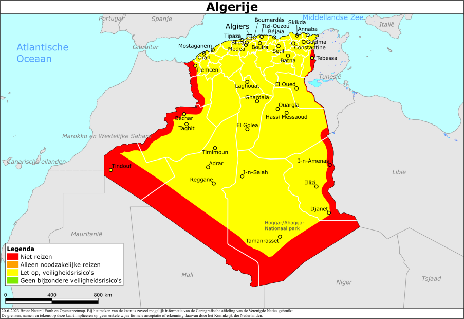 Kaart bij reisadvies Algerije