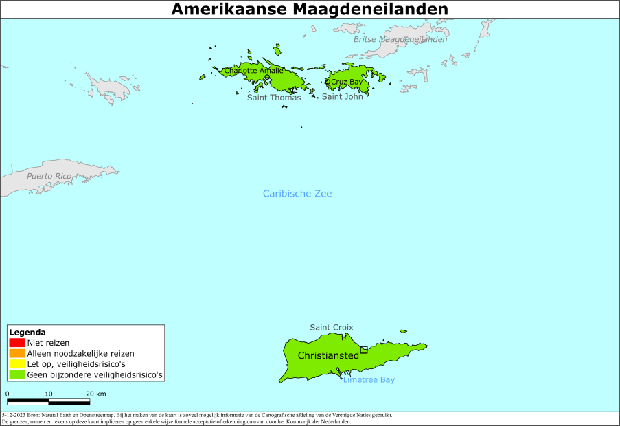 Kaart bij reisadvies Amerikaanse Maagdeneilanden