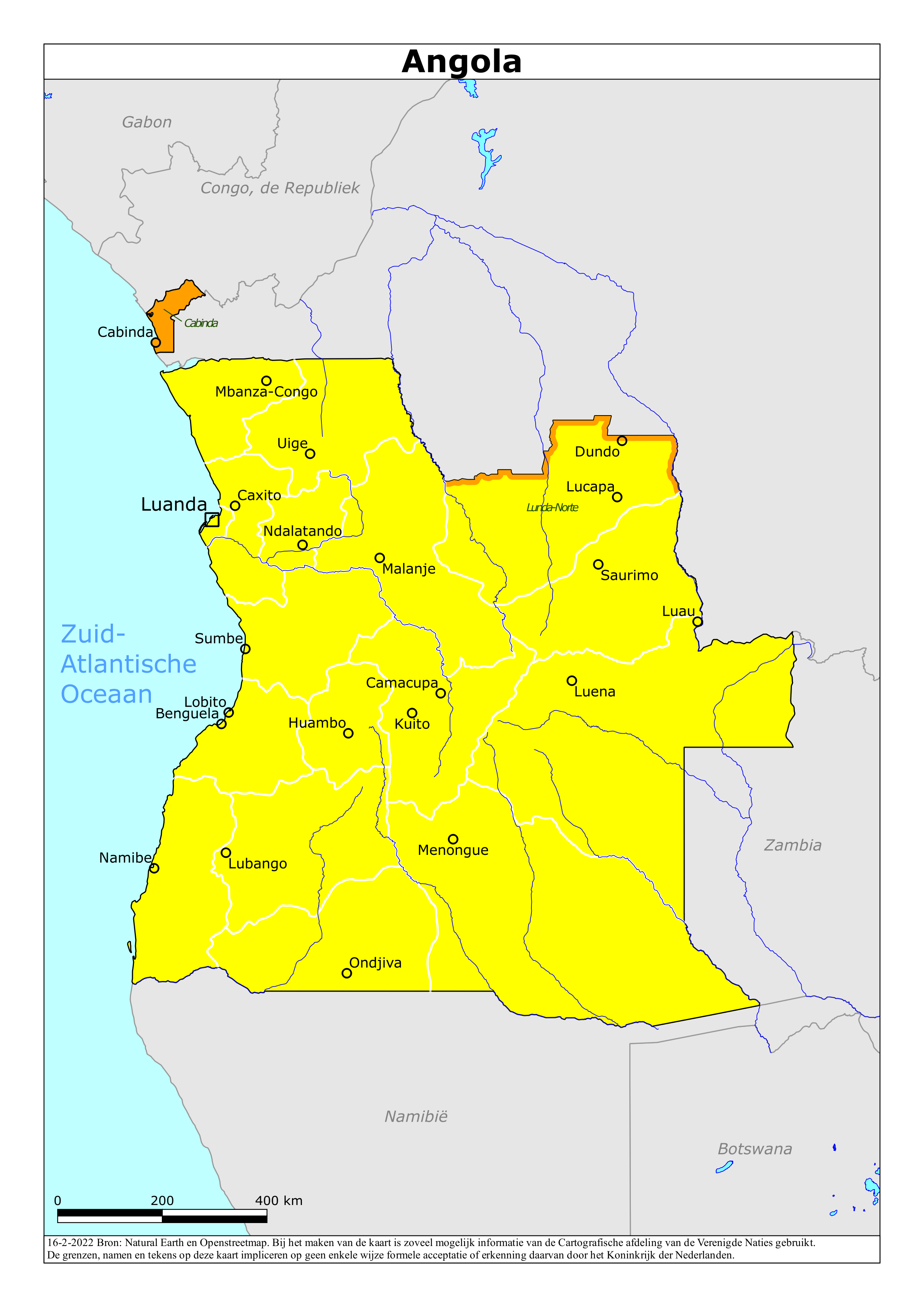 Reisadvies kaart van Angola op 19 jan. 2026