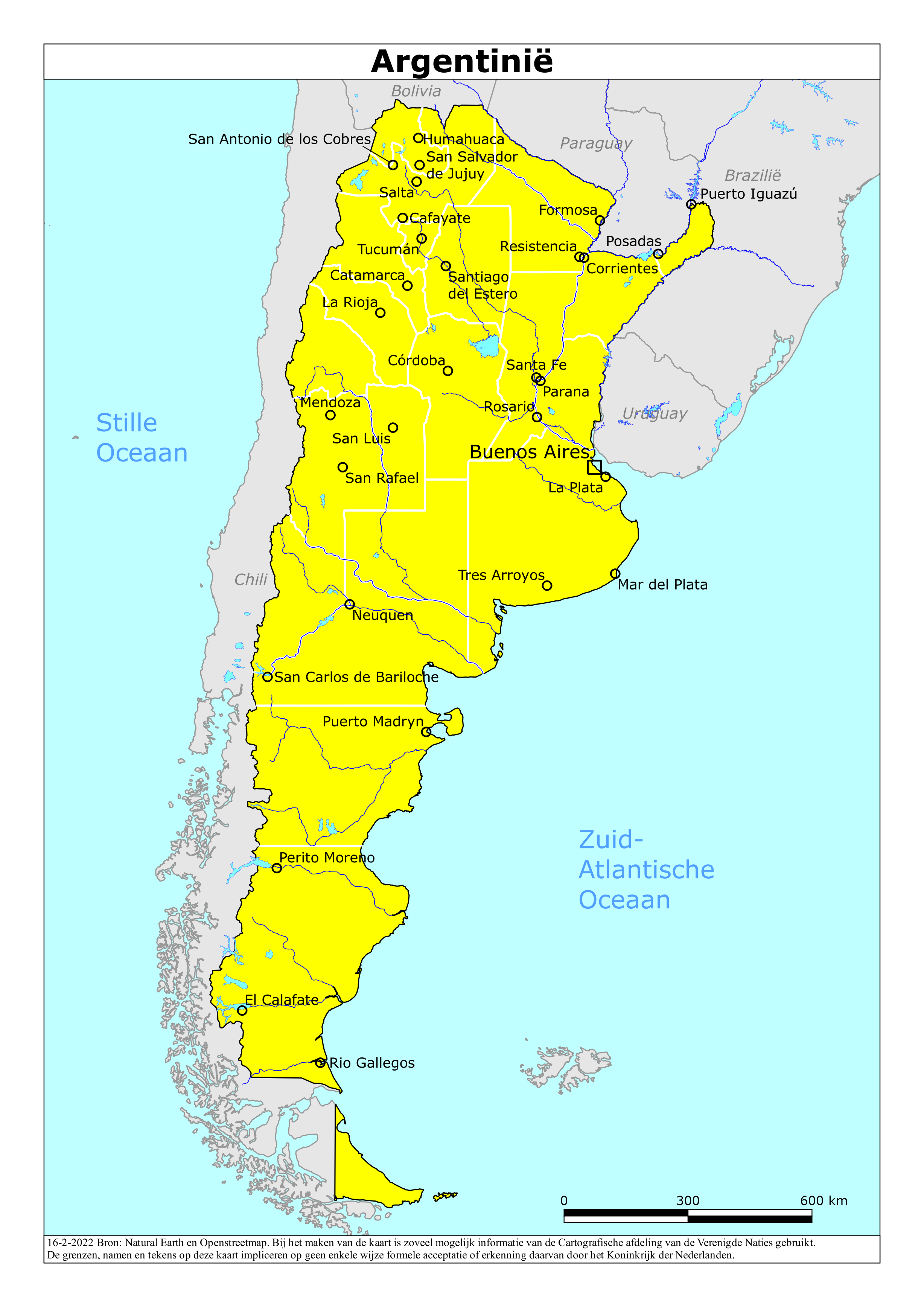 Kaart met risicogebieden van Argentinië