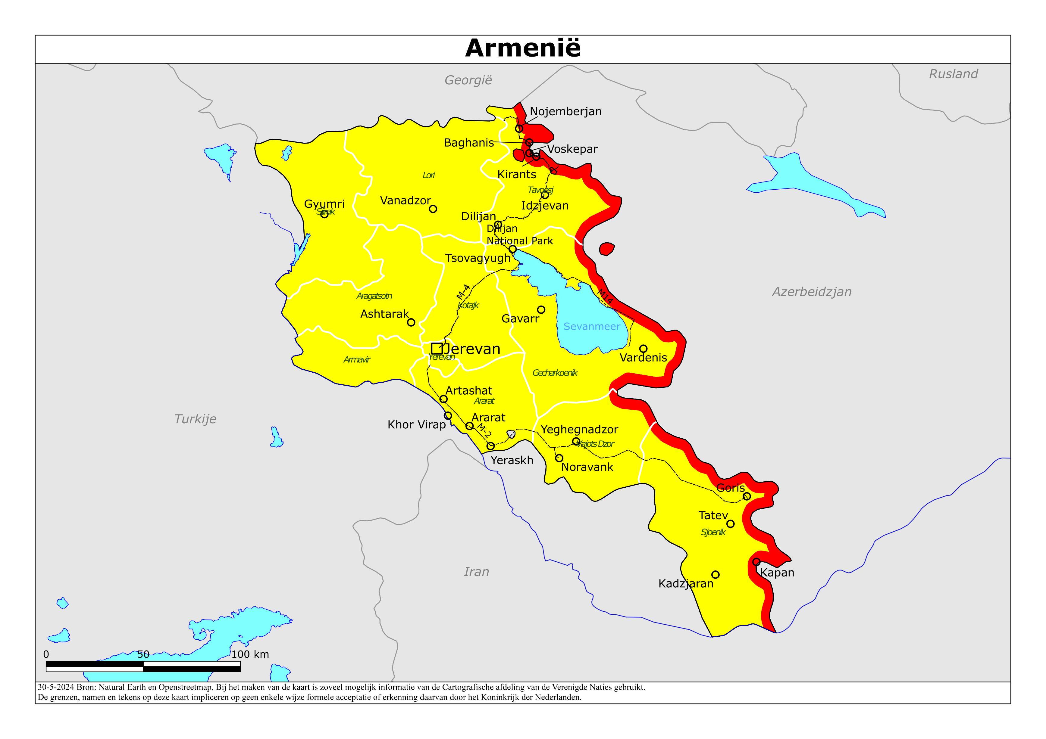 Kaart met risicogebieden van Armenië