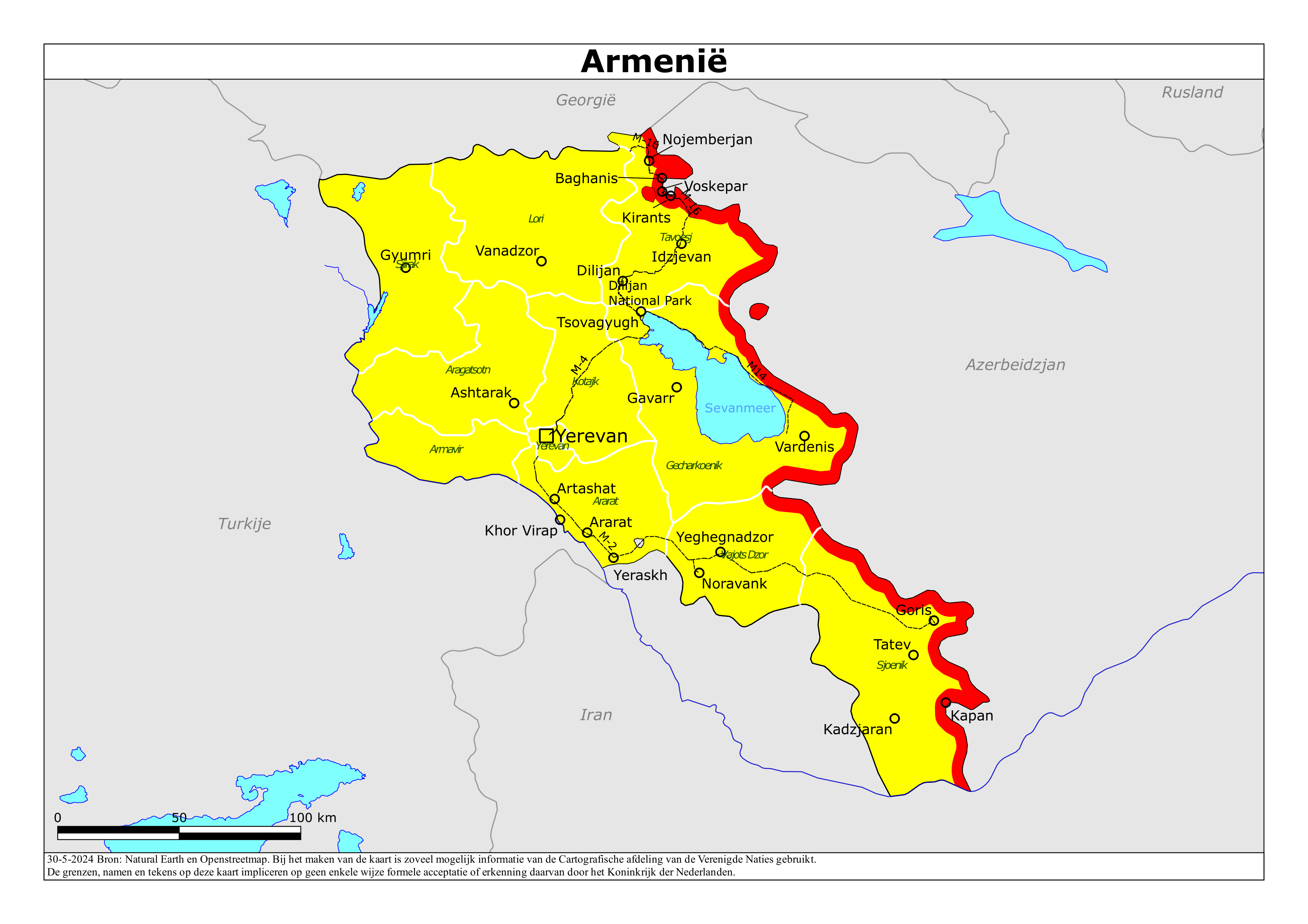 Reisadvies kaart van Armenië op 19 jan. 2026