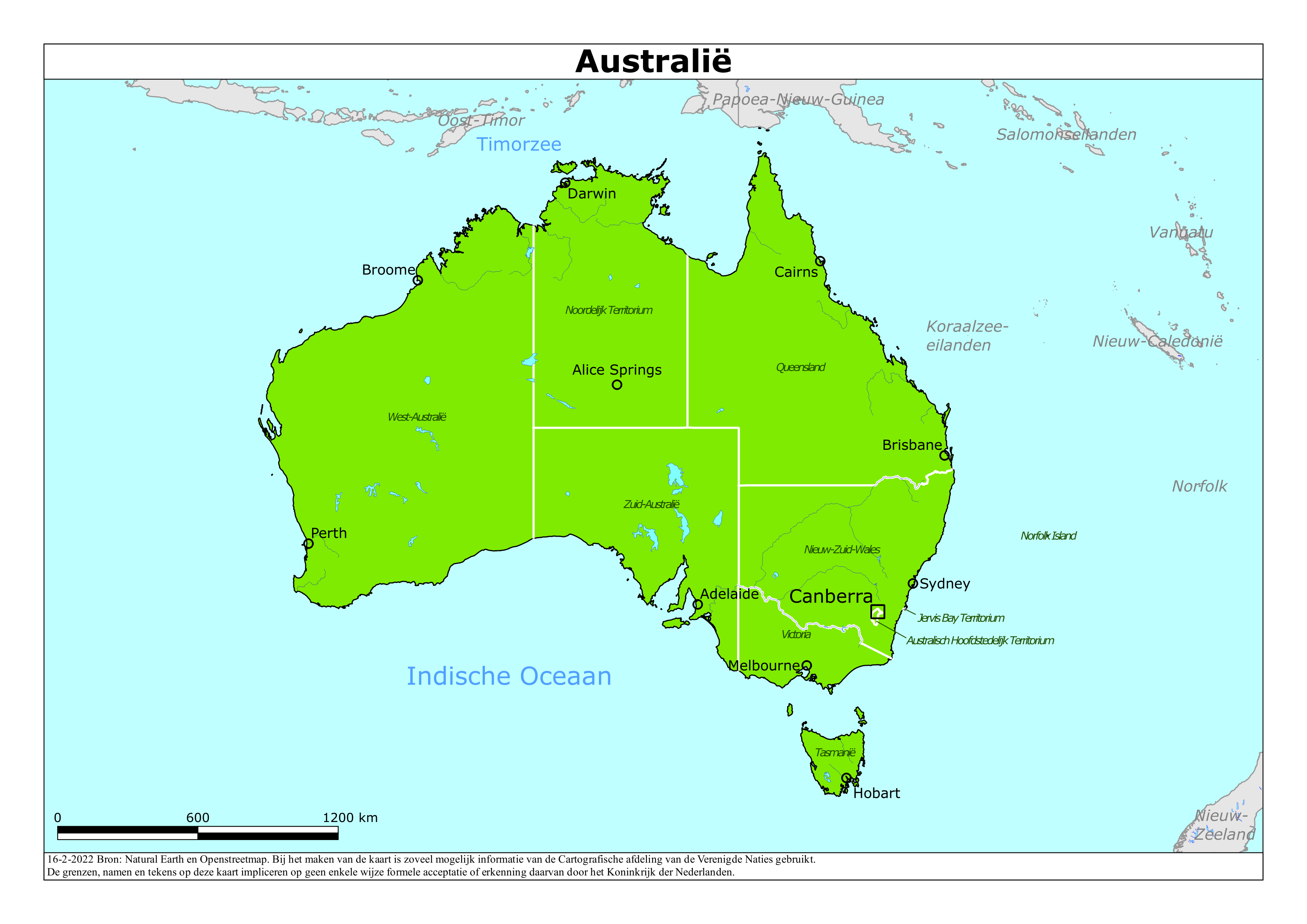 Kaart met risicogebieden van Australië
