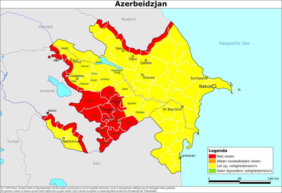 Kaart bij reisadvies Azerbeidzjan