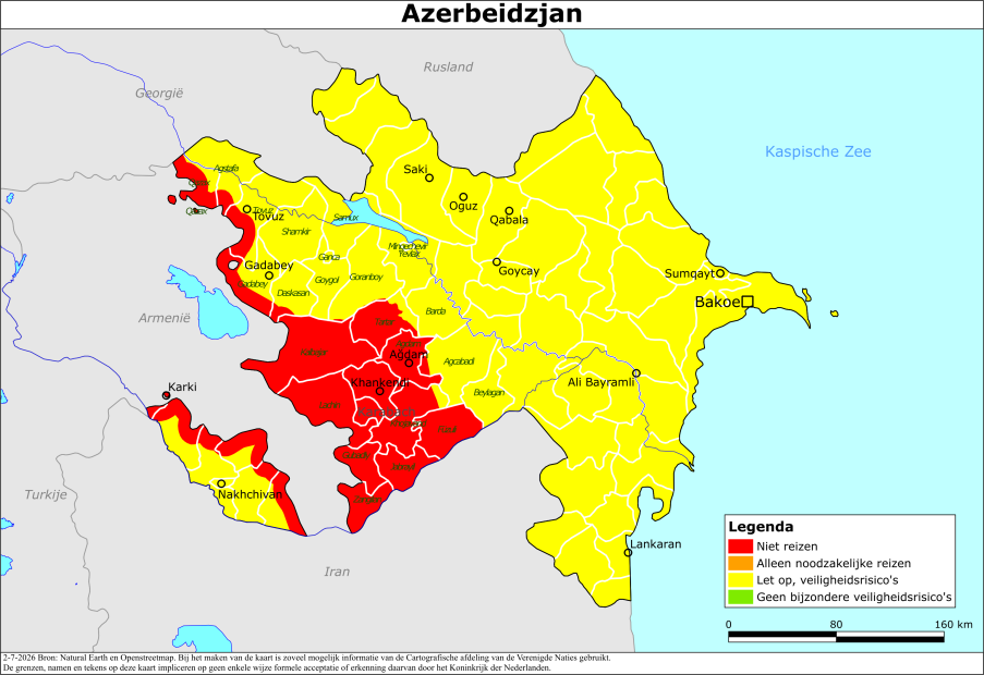 Kaart bij reisadvies Azerbeidzjan
