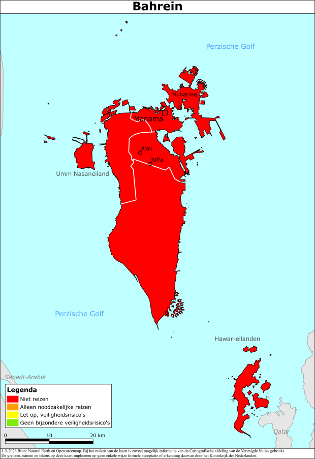 Kaart bij reisadvies Bahrein
