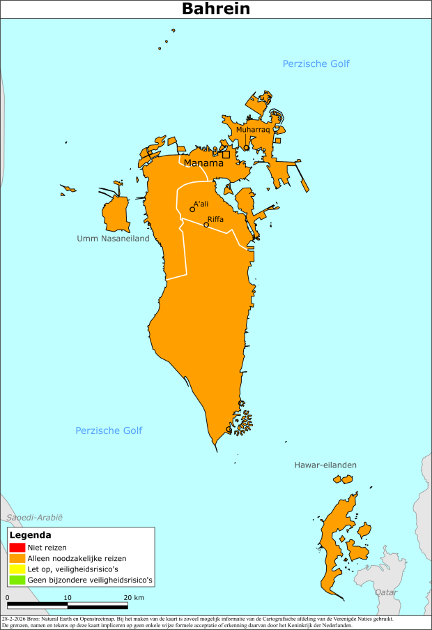 Kaart bij reisadvies Bahrein