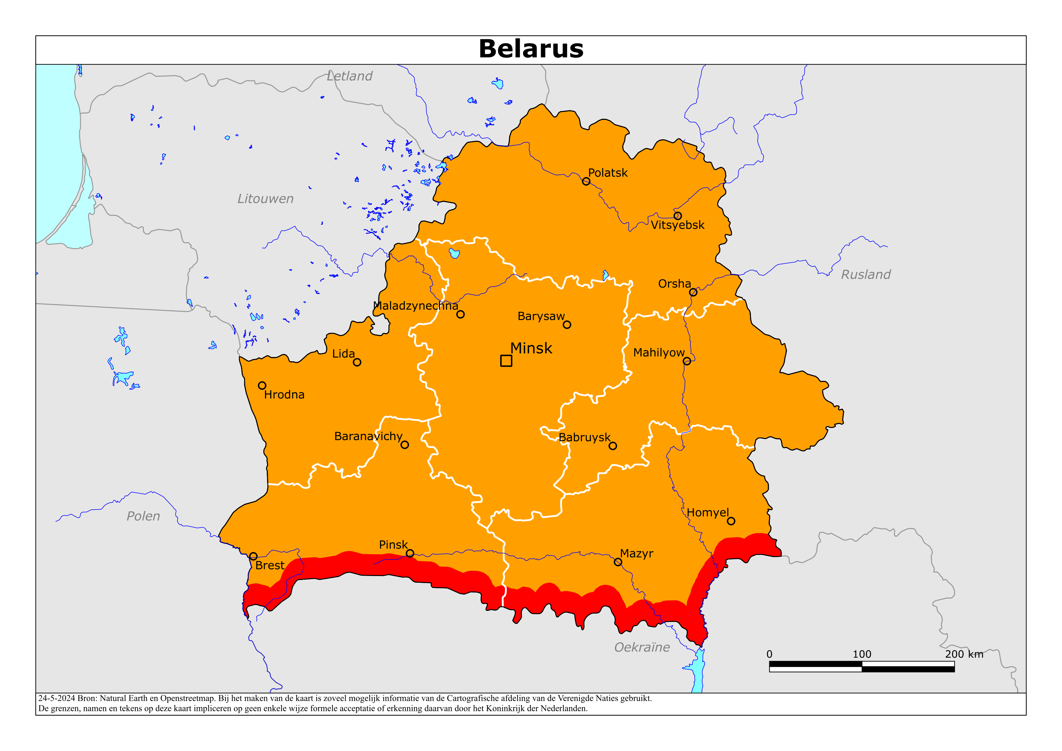 Reisadvies kaart van Belarus (Wit-Rusland) op 19 jan. 2026
