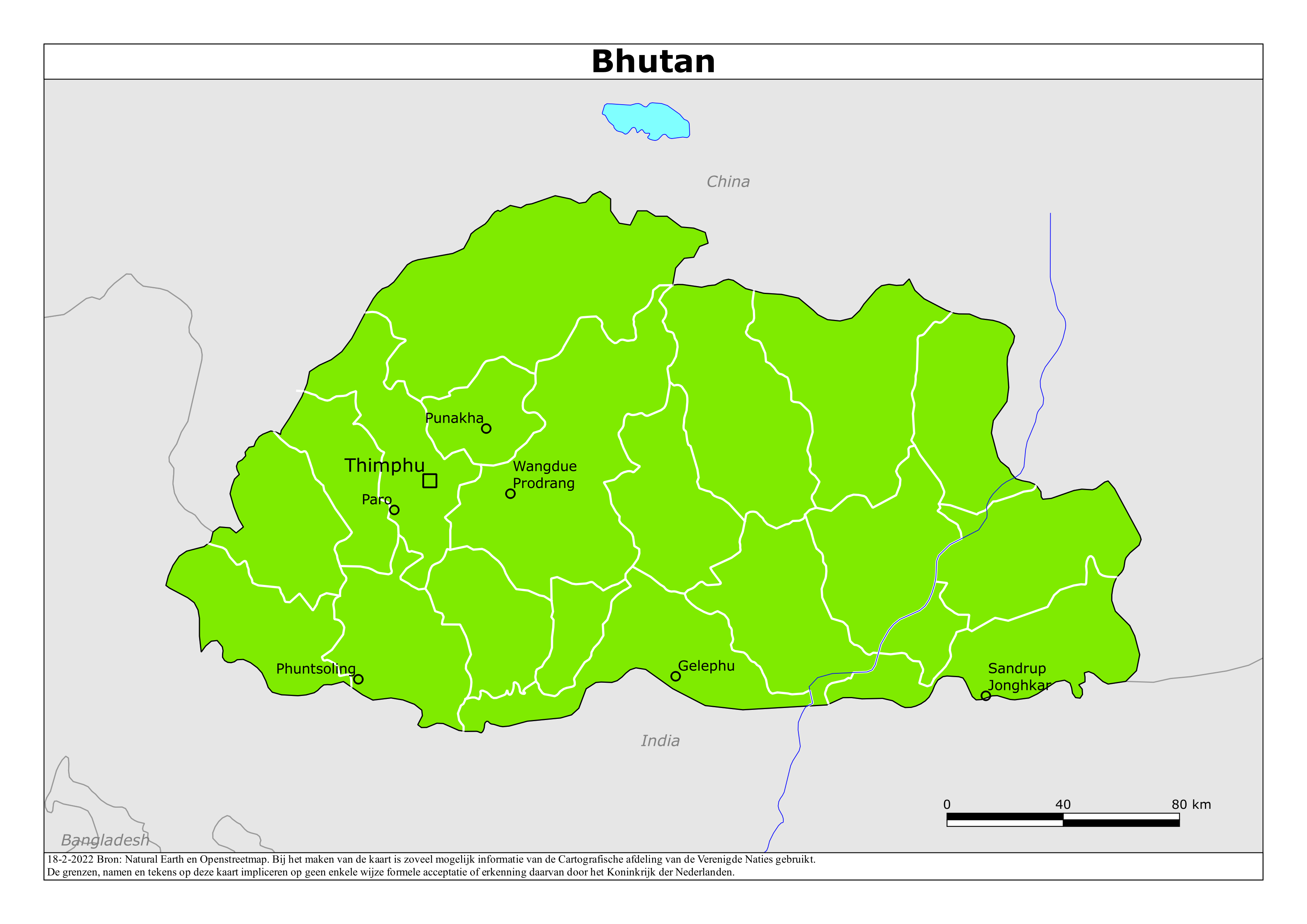 Reisadvies kaart van Bhutan op 19 jan. 2026
