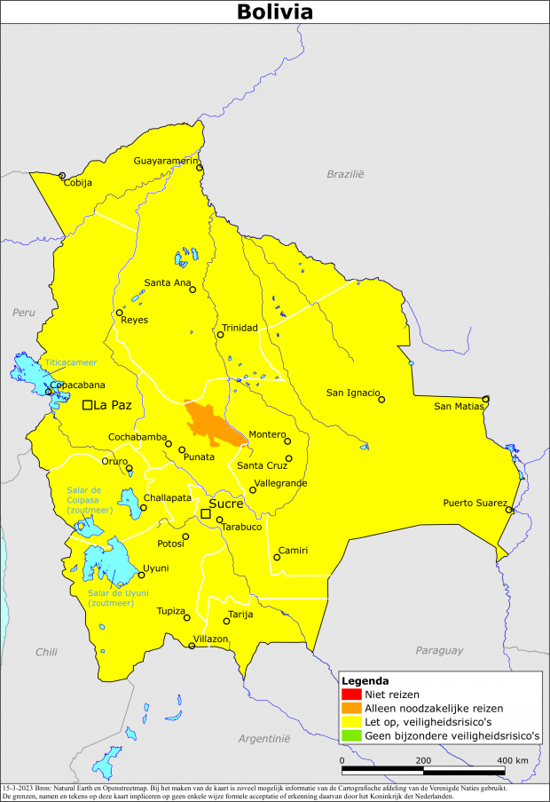 Kaart bij reisadvies Bolivia