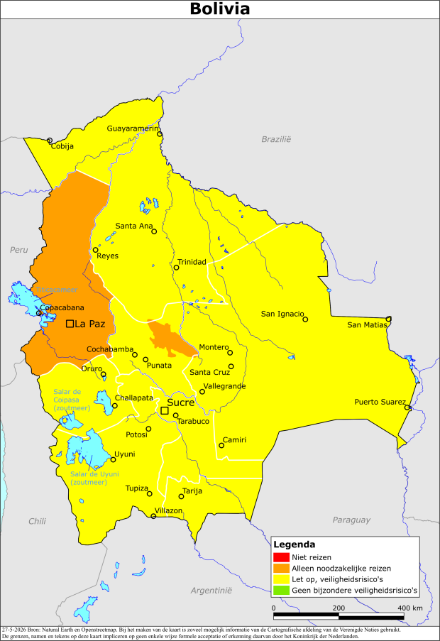 Kaart bij reisadvies Bolivia