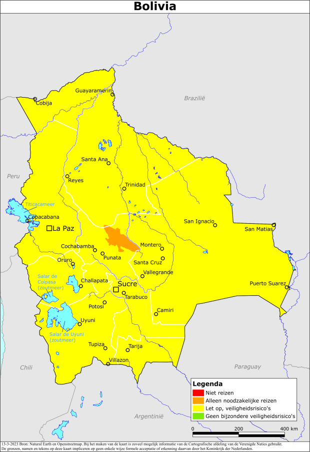 Kaart bij reisadvies Bolivia