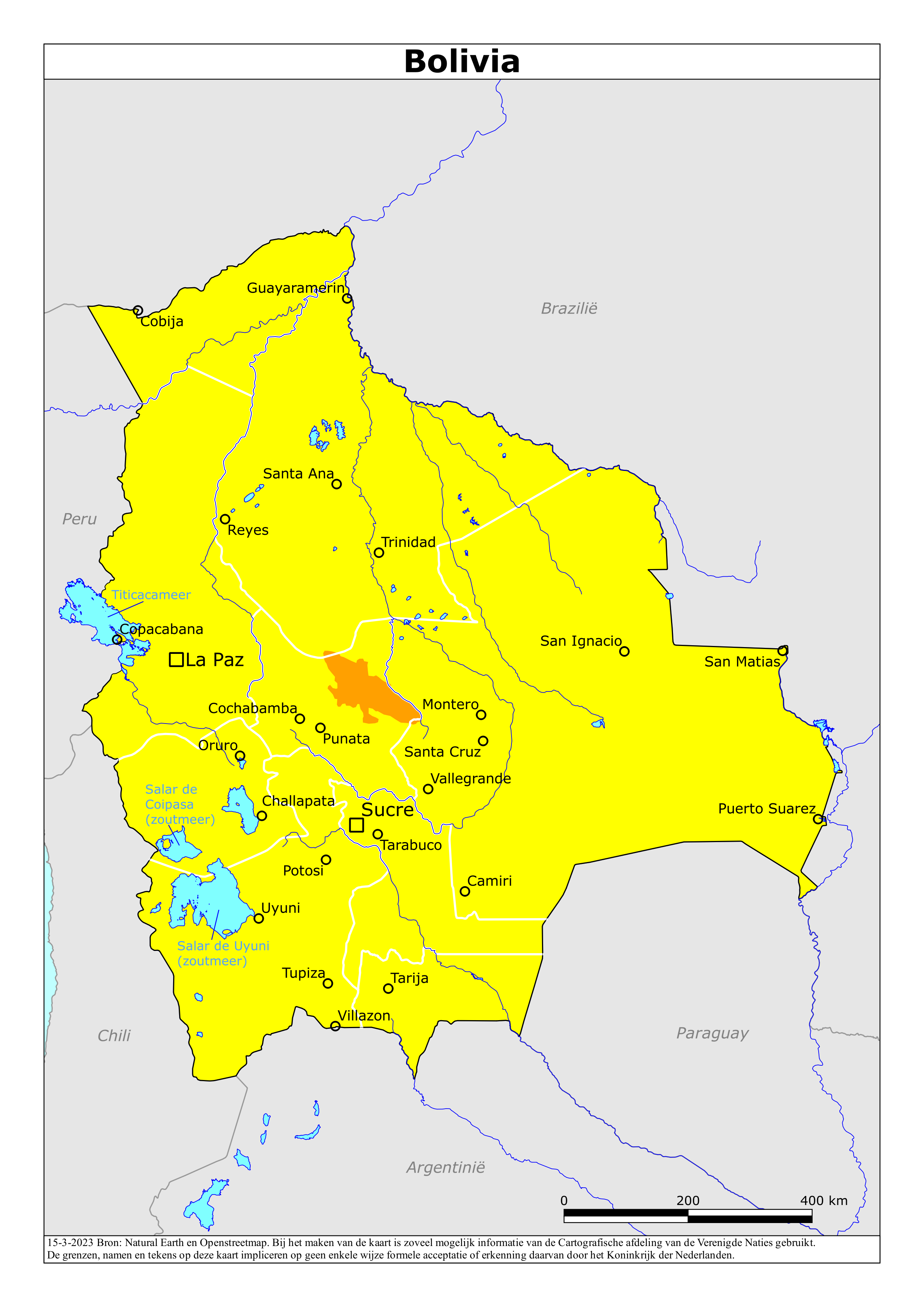 Reisadvies kaart van Bolivia op 19 jan. 2026