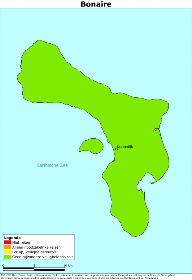 Kaart bij reisadvies Bonaire