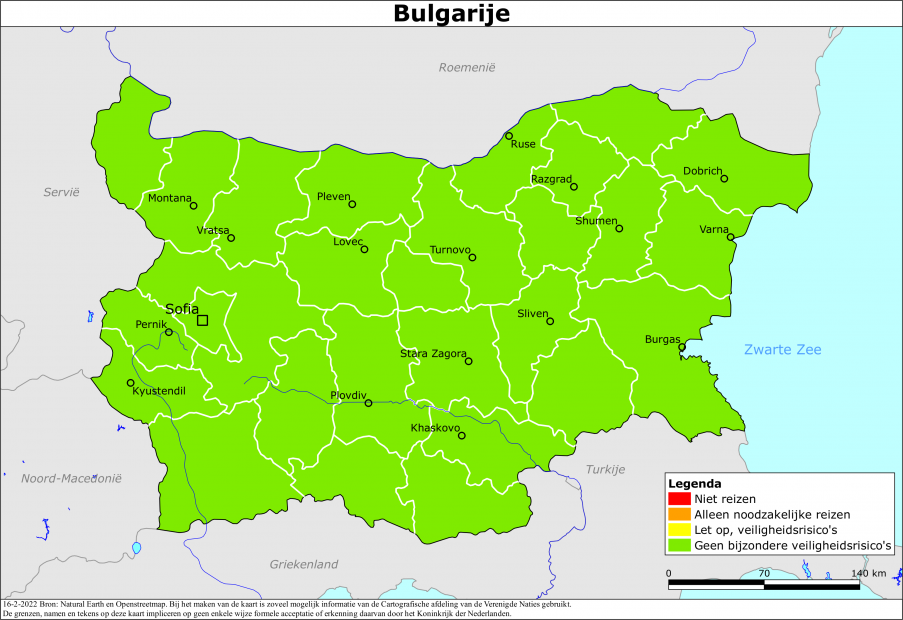 Kaart bij reisadvies Bulgarije