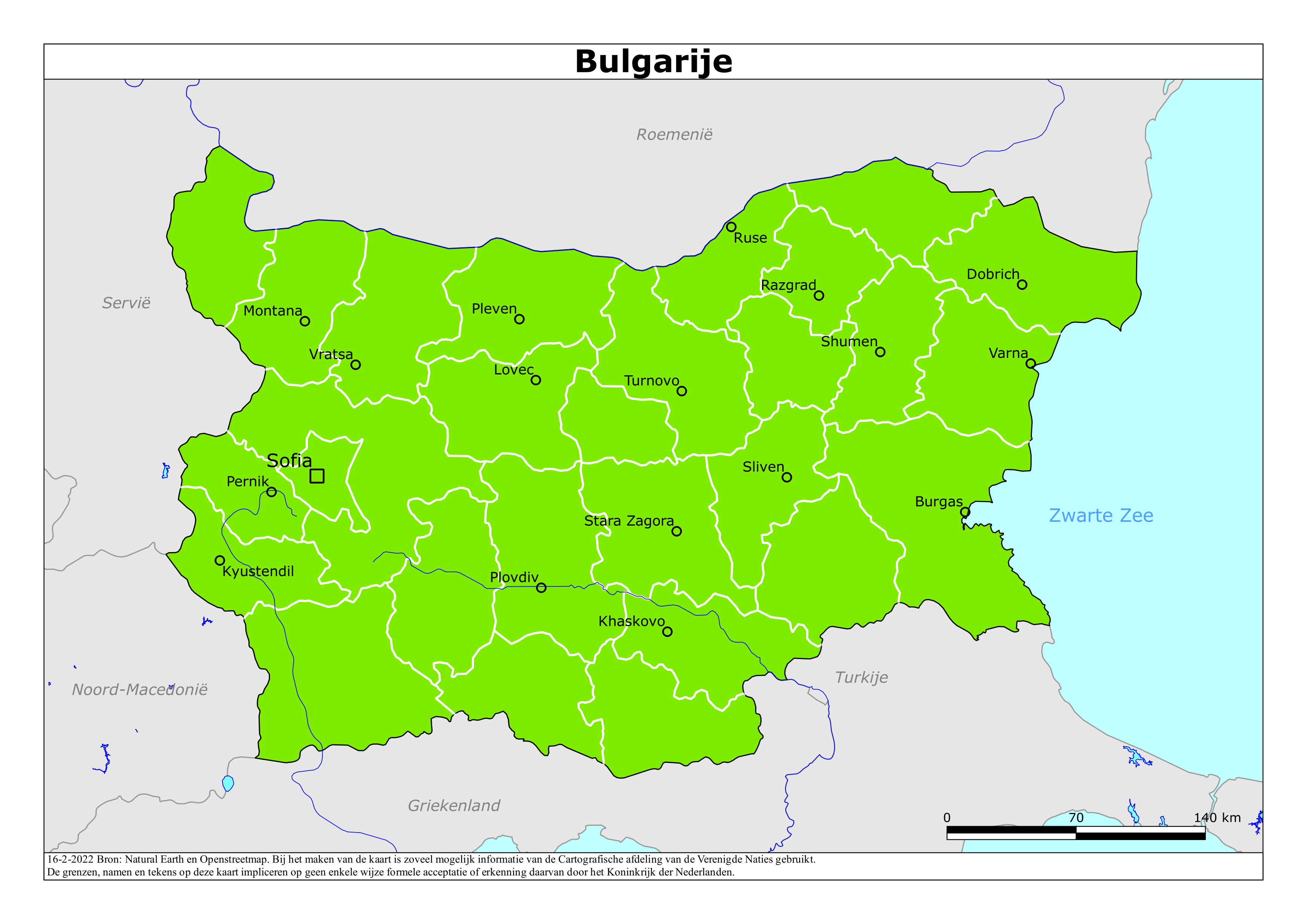 Reisadvies kaart van Bulgarije op 19 jan. 2026