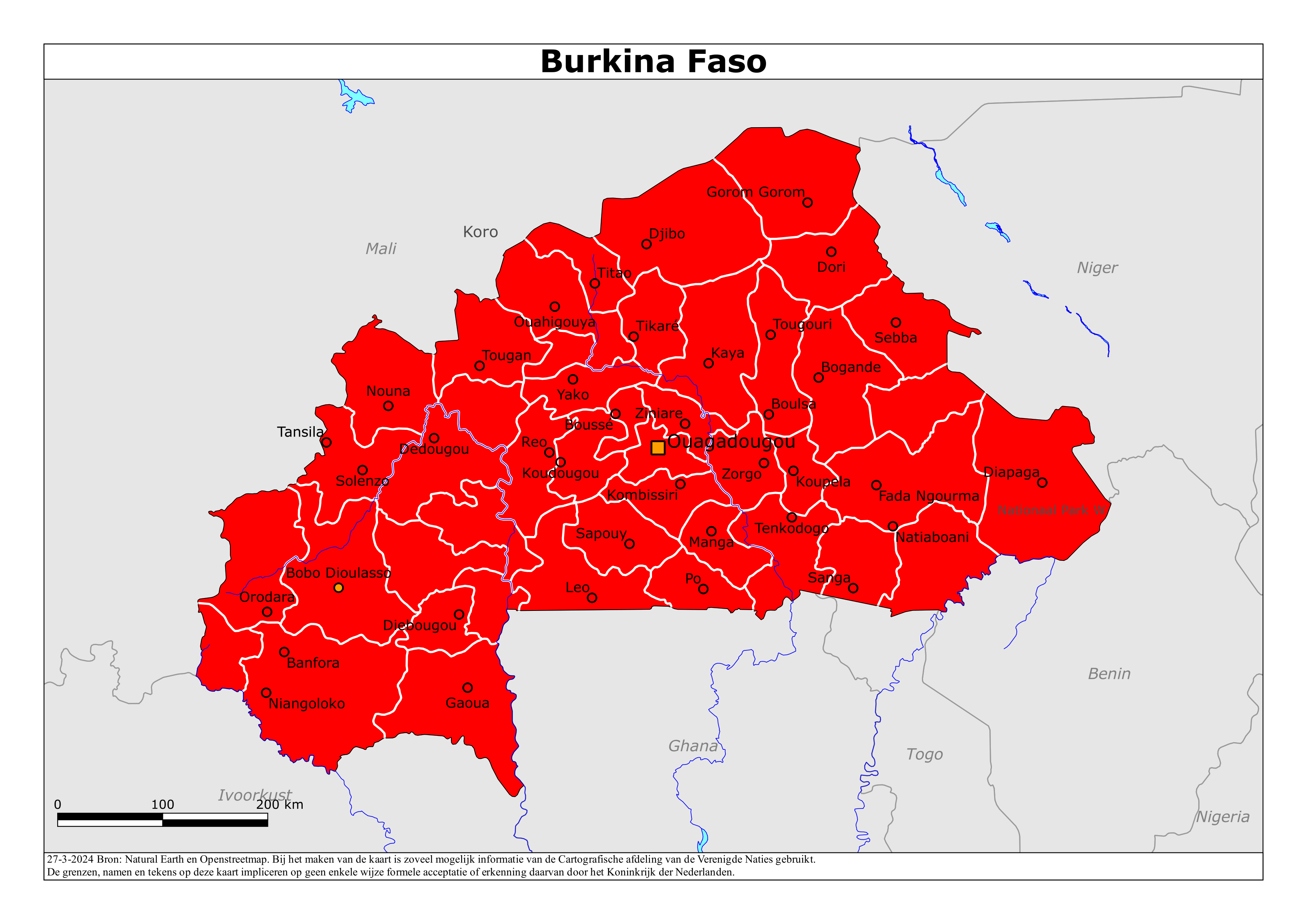 Reisadvies kaart van Burkina Faso op 19 jan. 2026