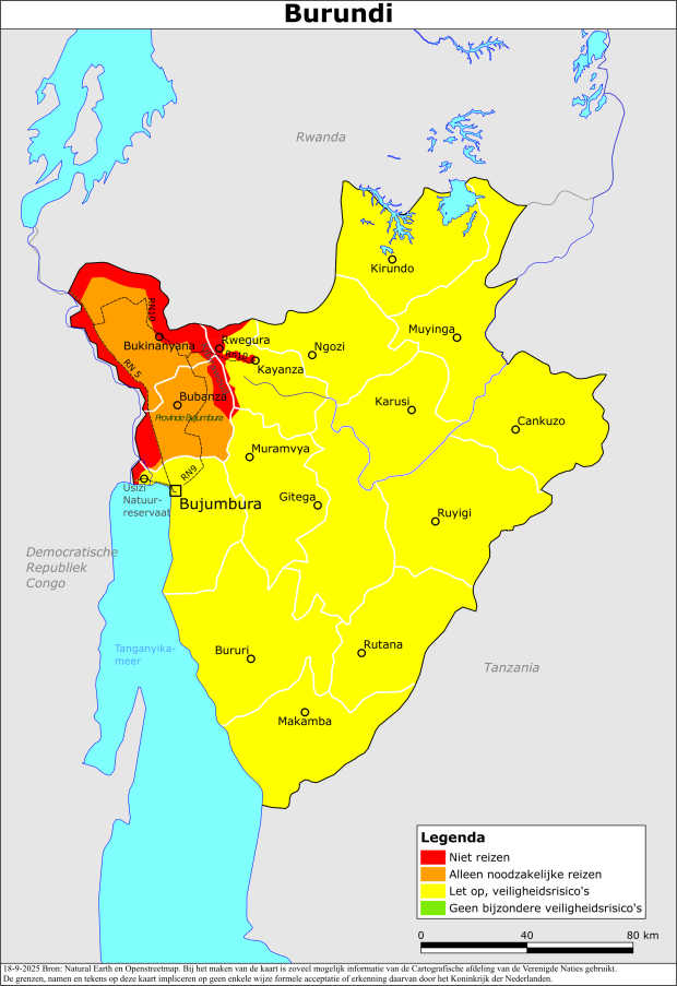 Kaart bij reisadvies Burundi