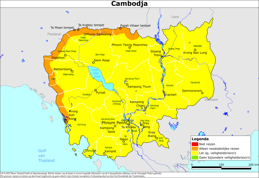Kaart bij reisadvies Cambodja