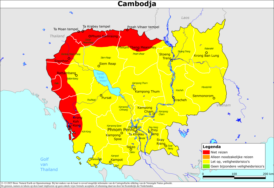 Kaart bij reisadvies Cambodja