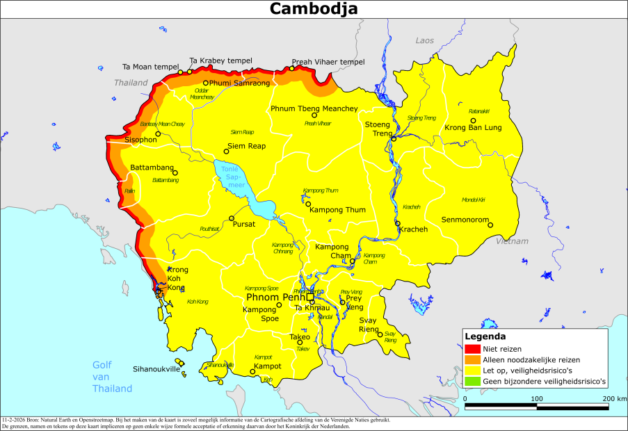 Kaart bij reisadvies Cambodja