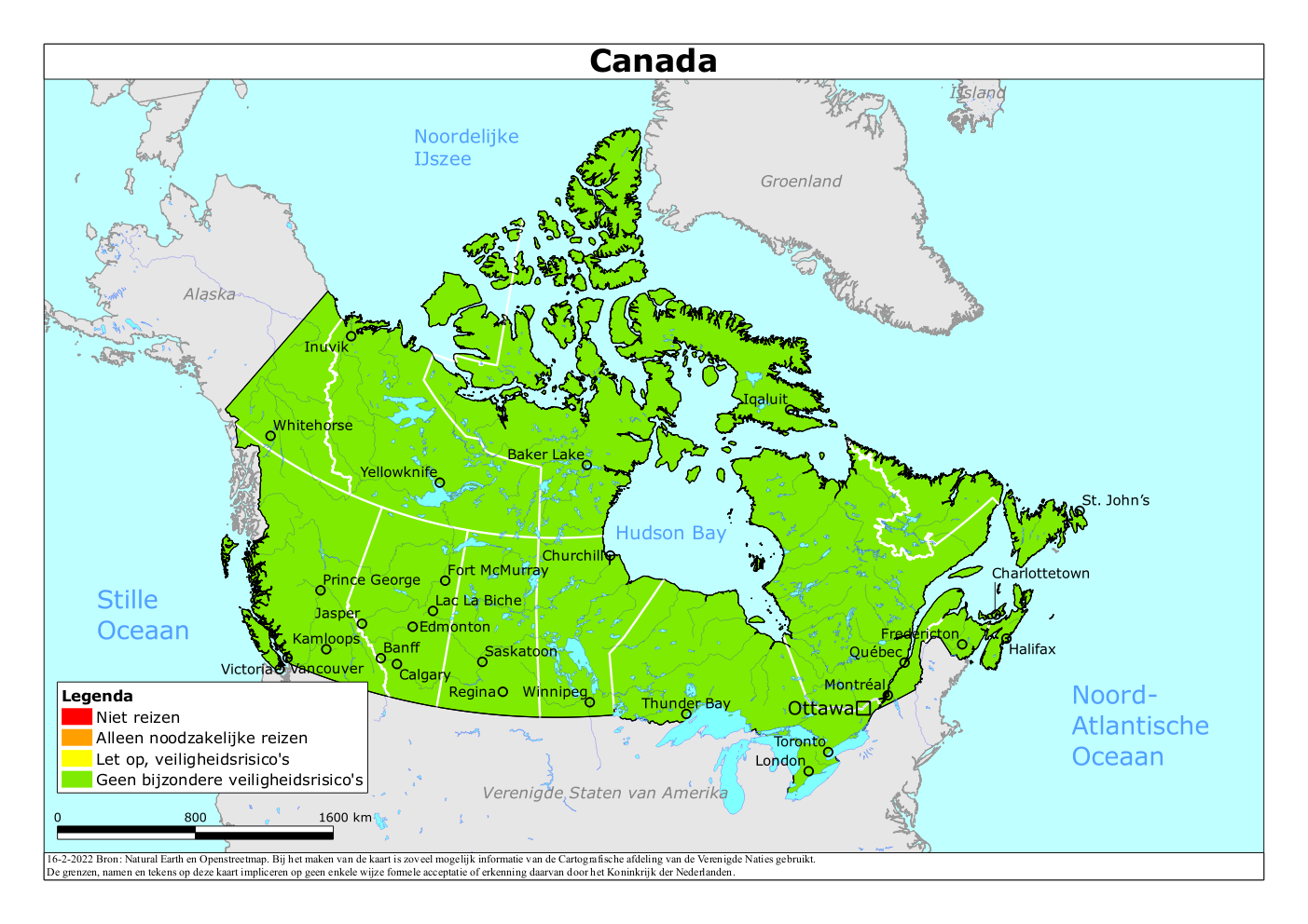 Kaart bij reisadvies Canada